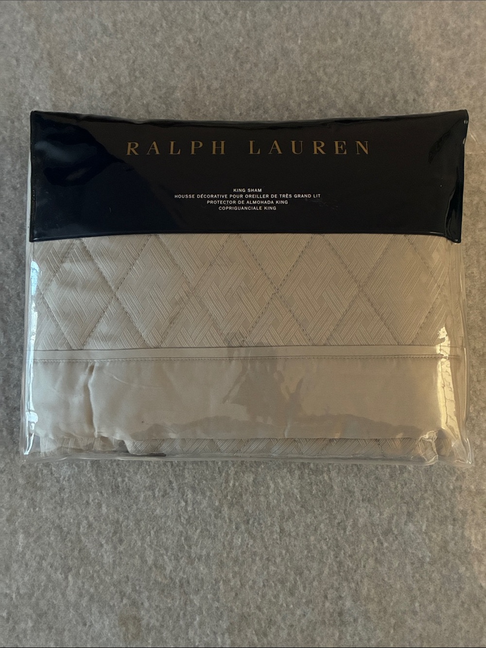 Ralph Lauren Bedford Quilted King Sham Grey Dawn Cotton Diamond Luxury NEW